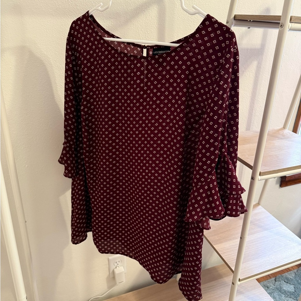 Liz Claiborne Burgundy Patterned Blouse
